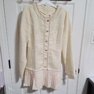 Cream Textured Button-Front Women's Sweater Jacket